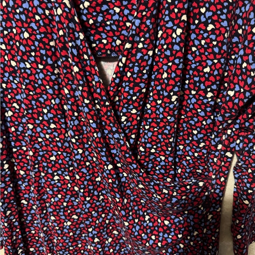 Talbots Hearts Faux Wrap Sheath Dress sz: L Blue Red Business Casual 3/4 Sleeve - Picture 4 of 6